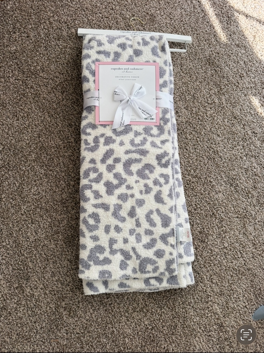 cupcakes & cashmere Cream and Gray Leopard Plush Throw Blanket